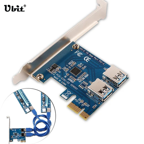 Плата адаптера переходника Ubit 2 в 1 PCI E USB3.0 Rabbet Ethereum Mining с кабелем передачи данных