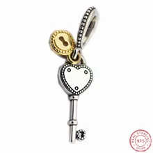Подарок на день Святого Валентина, серебро 925 пробы и золотой ключ 14 K к сердцу, подвеска «сделай сам», подходит PANDORA Подвески для женщин, изготовление ювелирных изделий FL683K