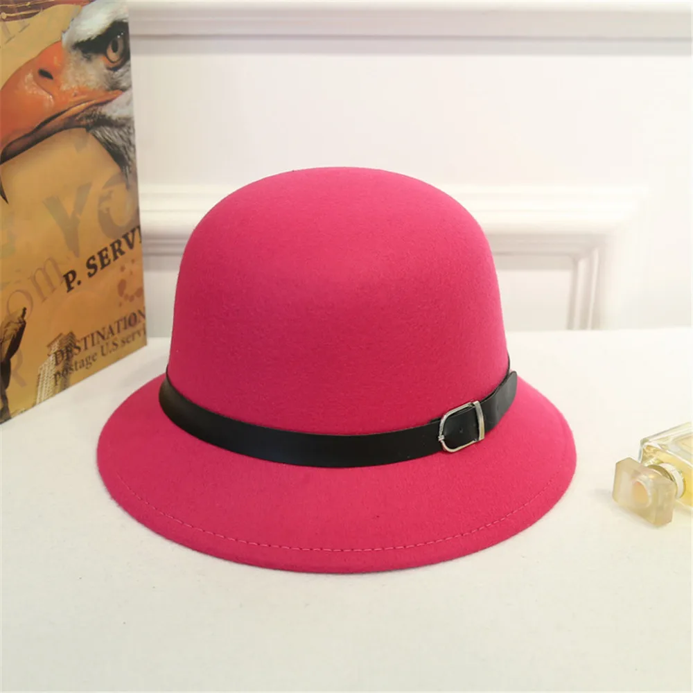 Топы женские новые модные повседневные Мягкие женские крутые шерстяные фетровые шляпа Панама шляпа с широкими полями с поясом