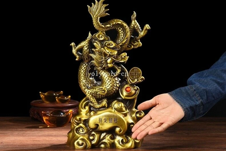 16'' brass copper home fengshui treasure wealth auspicious beast dragon statue