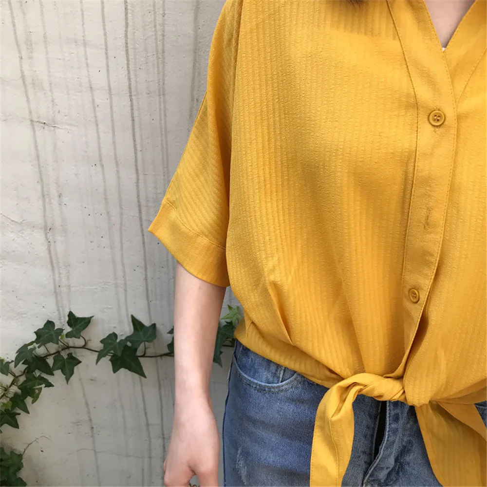 Short Style Loose Chest Women Blouse Shirt 2018 Summer V Neck Casual Short Shirt Chiffon Half Sleeve Dating Blouse campus Shirt (27)