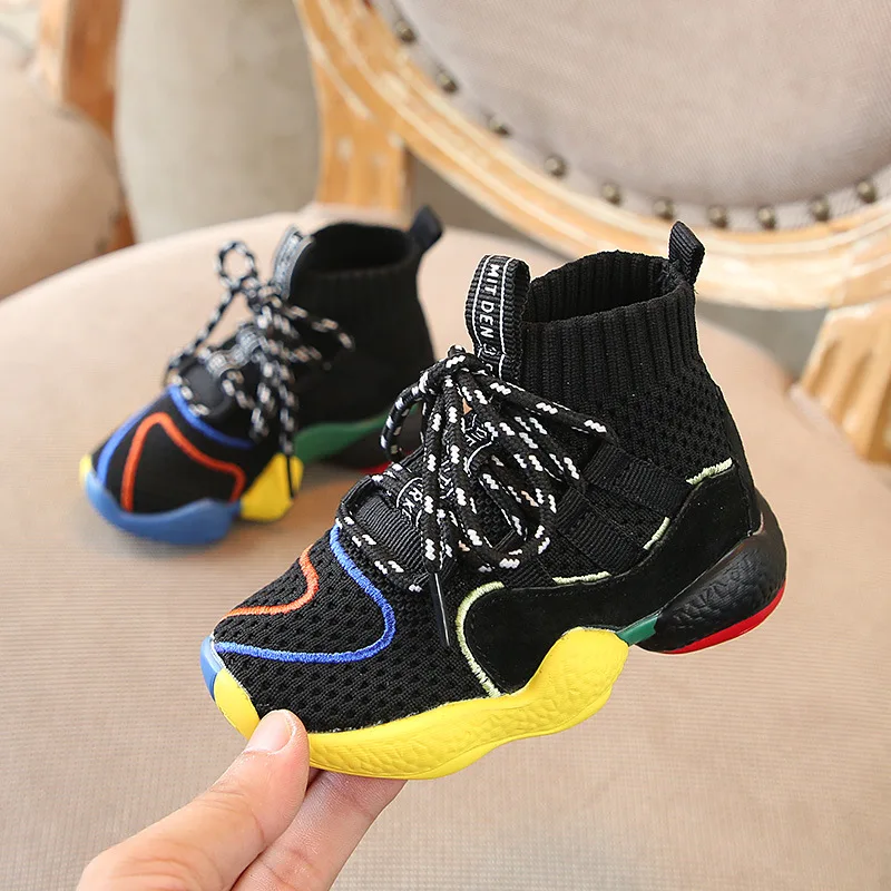 Autumn 2018 Toddler Boys Girls Hot Sock Sneakers Little Kid High Top Knit Booties Big Children Fashion School Brand Sport Shoes