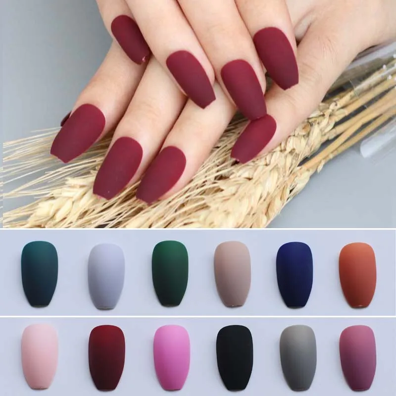 

24pcs The latest fashion Long Square head Candy colors false nails Matte 12 Color optional