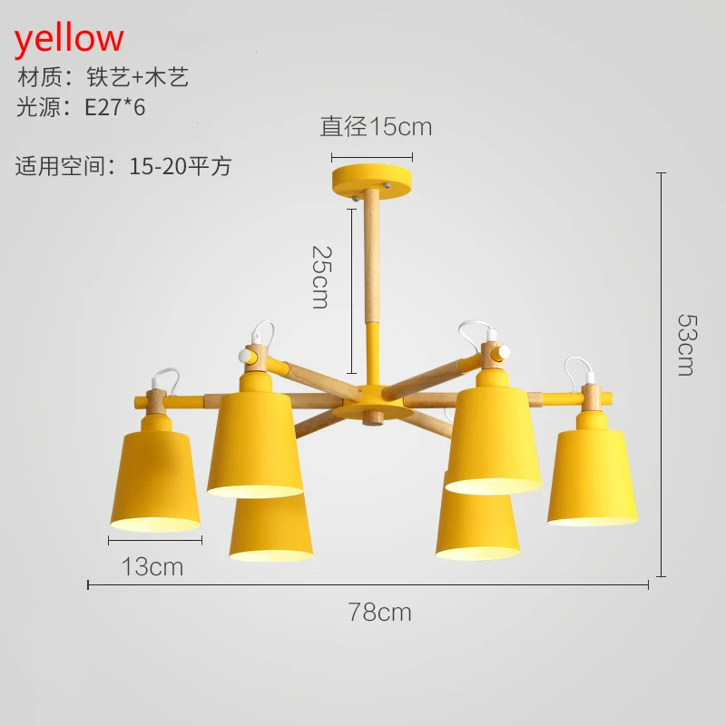 Люстра в скандинавском стиле, Минималистичная современная лампа для гостиной, лампа в виде макарон, деревянная лампа для спальни, лампа для ресторана - Цвет корпуса: 6 yellow