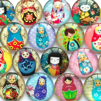

30-35mm clear round glass cabochon Matryoshka mixed pattern fit cameo base setting for jewelry flatback 10pcs/lot TP-030-R
