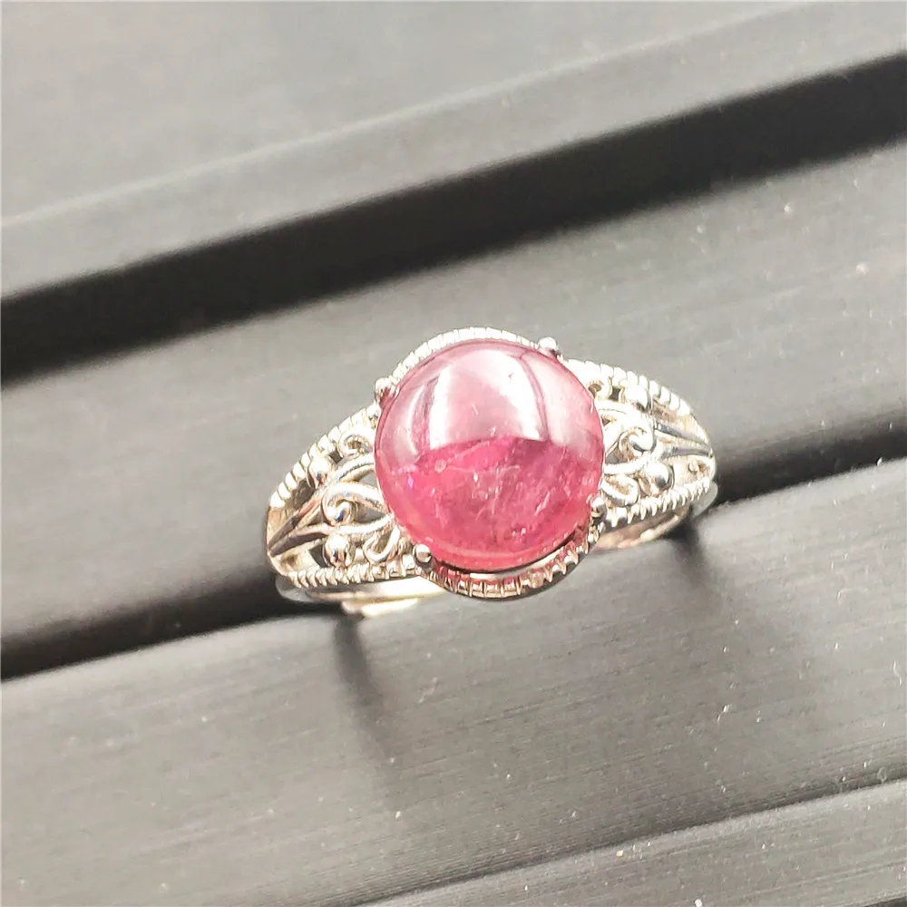

Genuine Natural Red Pink Tourmaline Ring Crystal Woman 11x11mm Adjustable Size Wedding Ring Reiki Rarest Love Stone AAAAA