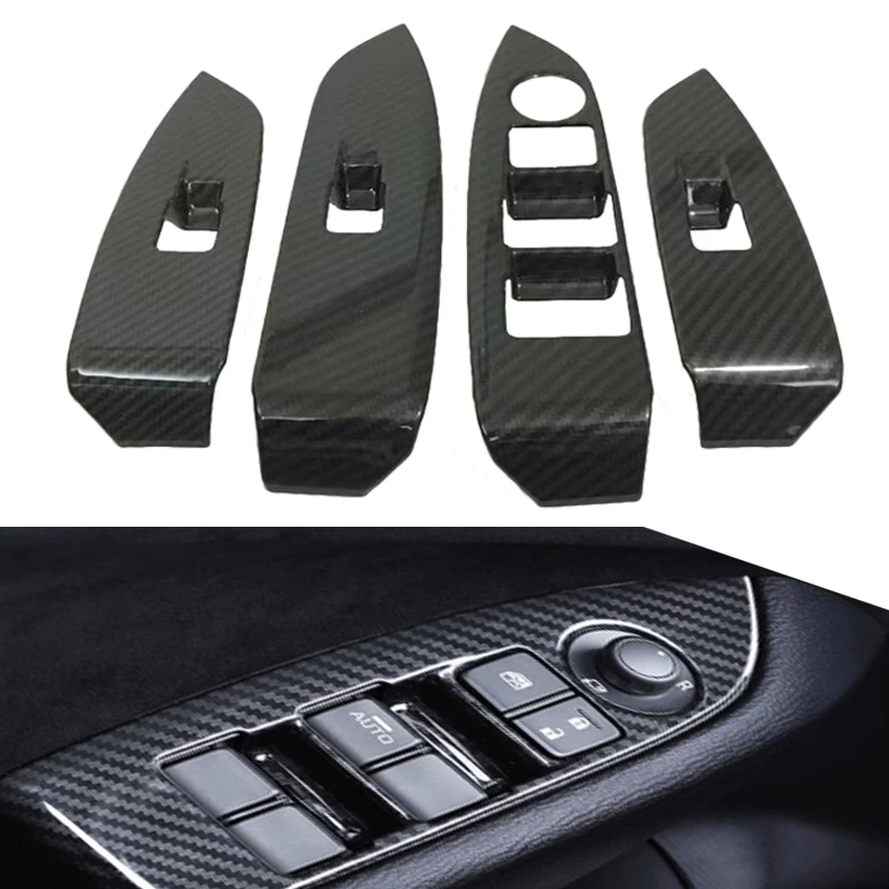 

ABS Carbon Inner Door Armrest Window Lift Switch Button Cover Trim Stickers Car-Styling Accessories For Mazda CX-3 CX3 2017 2018