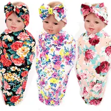 Одежда для детей, мягкий, для новорожденных Пеленальное Одеяло Обёрточная бумага+ повязка на голову банное Полотенца платье с цветочным узором детское хлопчатобумажное одеяльце