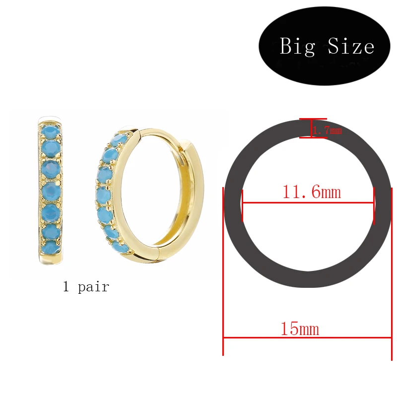 Slovecabin 925 Sterling Silver Gold Hoop Earrings For Women Accessories Round Huggies Pin Big Circle Ear Ring Small Clip Jewelry - Окраска металла: Big Turquoise Gold