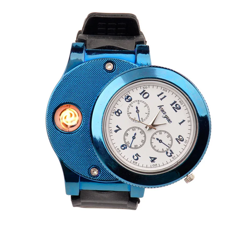 

Fashion Rechargeable USB Lighter Watches men Electronic Men's Casual Quartz Wristwatches Windproof Flameless Cigarette Lighter20
