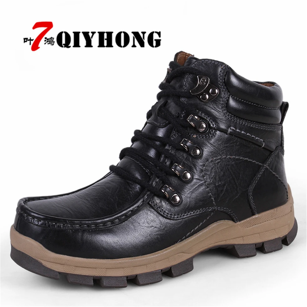 

Autumn Winter Handmade Genuine leather Men Boots Warm Fur Plus Size 38-48 Winter Shoes Slip-On Ankle Boots For Zapatos Hombre