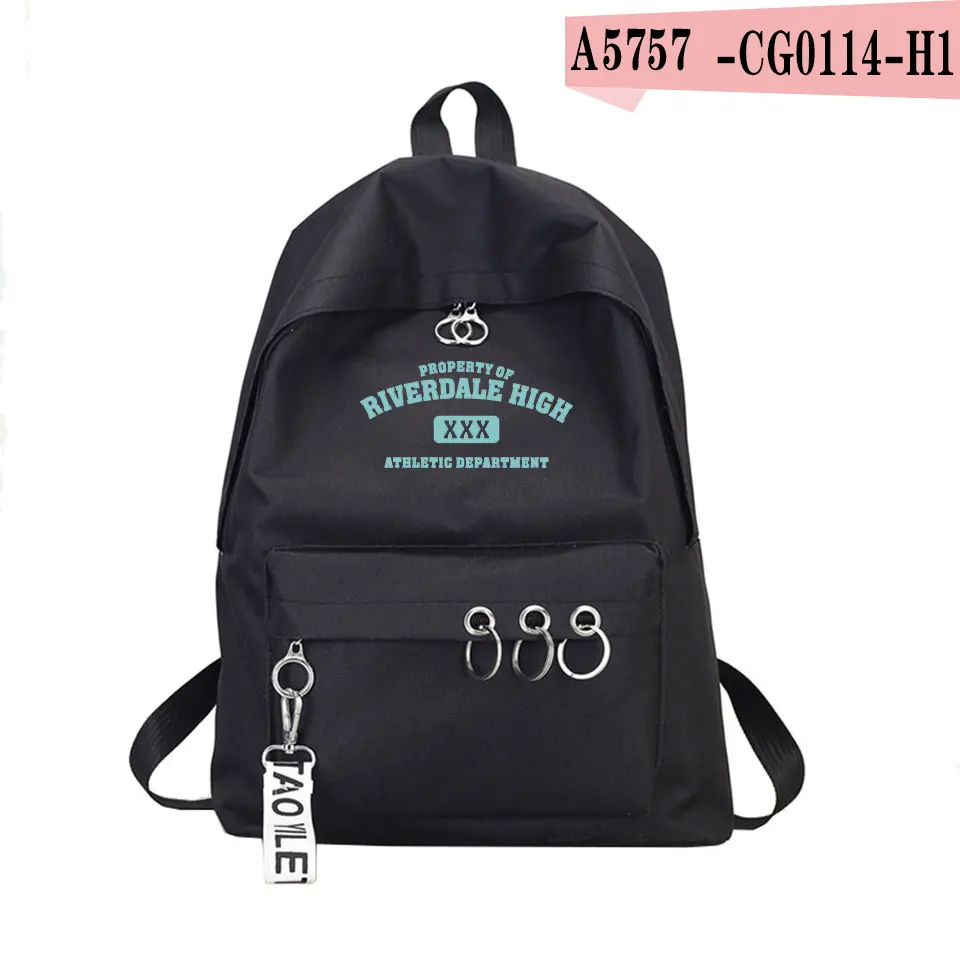 Frdun, рюкзак, для женщин, хип-хоп, Harajuku, холст, для школы, ТВ шоу, ривердейл, дорожная сумка, рюкзак, кольцо для ключей, женская сумка - Цвет: Black