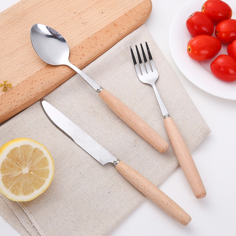 Unibird 1 шт. прибор из нержавеющей стали с деревянной ручкой палочки для еды фруктовая вилка суп кофе ложка стейк нож кухонная посуда