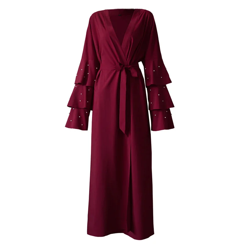 Женское мусульманское платье Abaya Кардиган большого размера с жемчужными