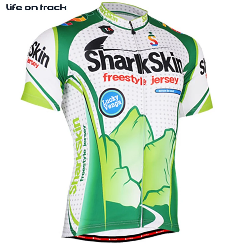 

Life on Track Men Short Sleeve Breathable Bike Cycling Jerseys Green Naturally Mountains Printing Cycling Jersey Mountain