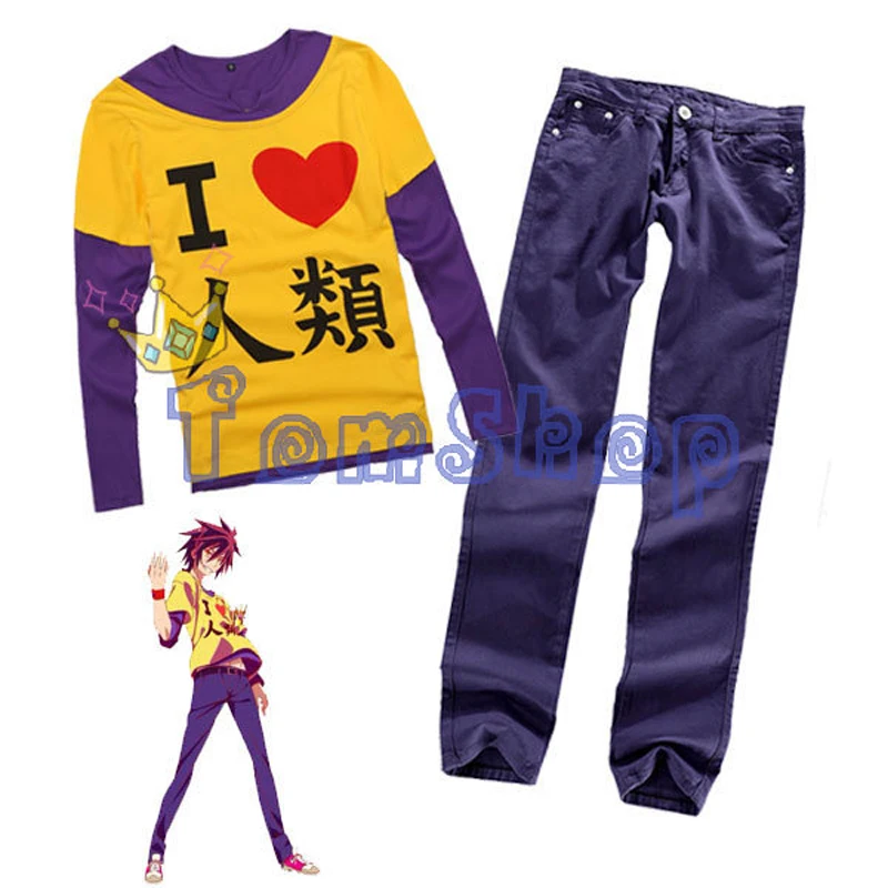 

Anime "NO GAME NO LIFE" Sora Cosplay Costume Unisex Tops Shirt and Long Pants Suit Kit Halloween Party Costumes Free Shipping
