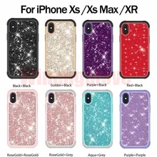 Блестящее со стразами чехол для Iphone XR XS MAX X 8 plus 7 блестящий чехол противоударный защитный Гибридный Жесткий ПК+ резина