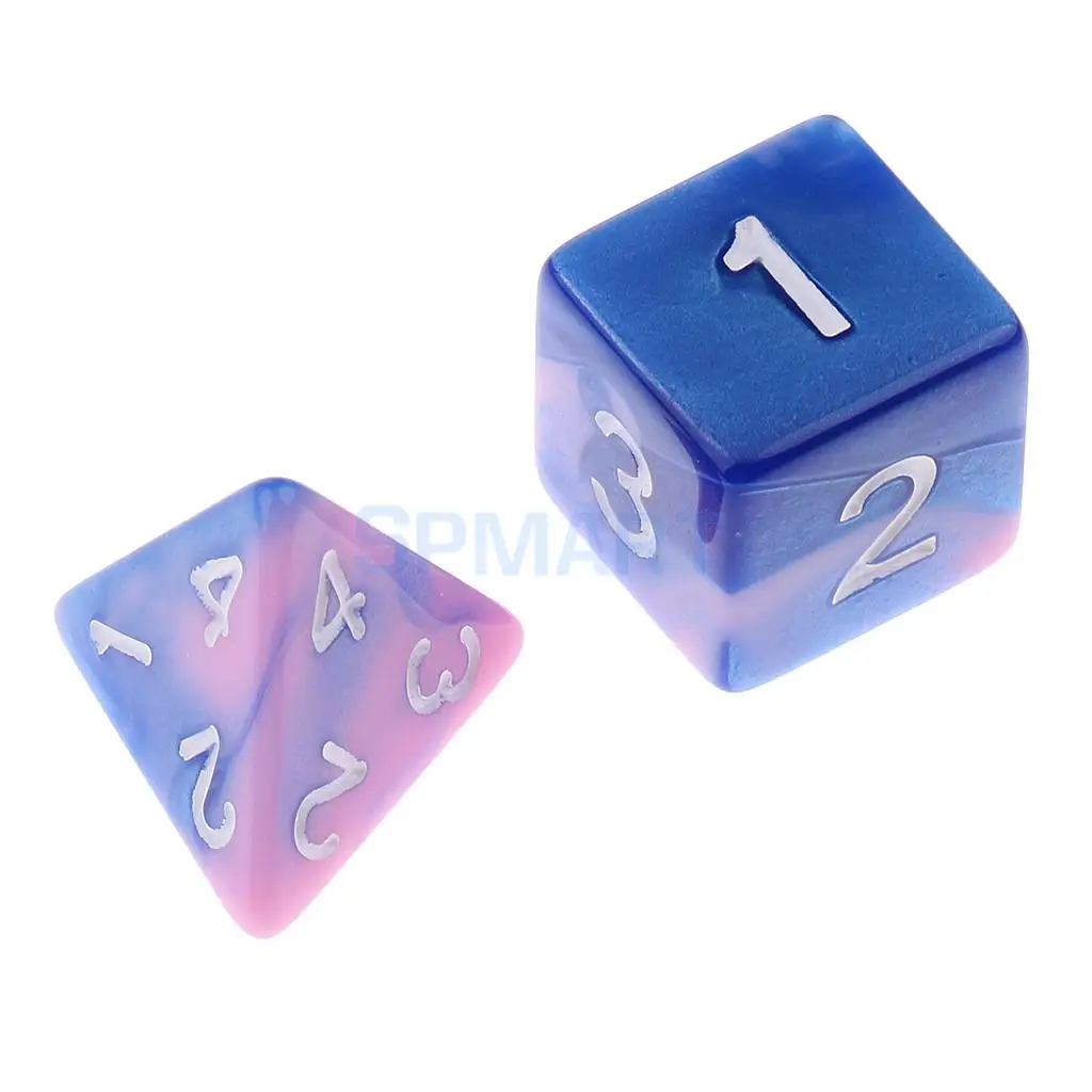 7PCS Polyhedral Dice 16mm D20 D12 D10 D8 D6 D4 for Dungeons & Dragons Board Games Blue Pink
