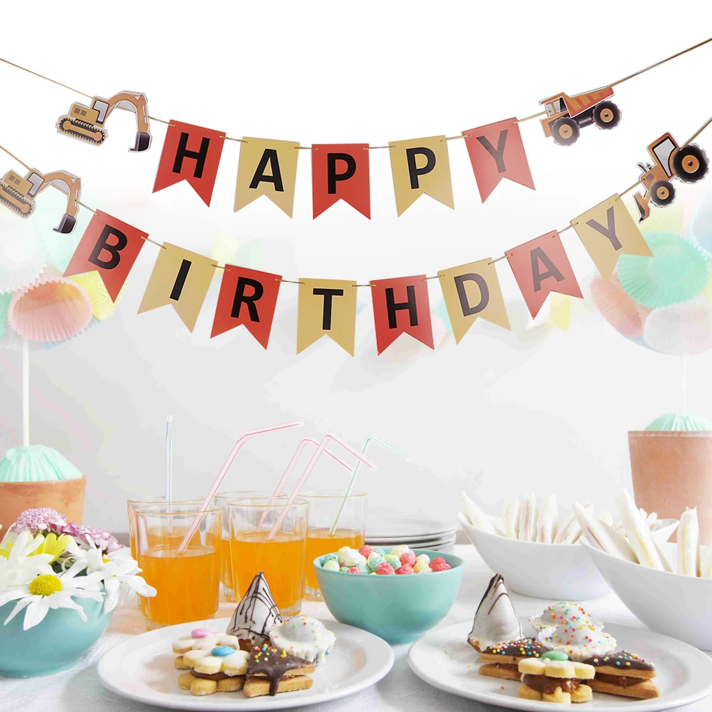 Happy Birthday Tractor Car Paper Bunting Banner Garland Sign Baby Shower Nursery Kids Room Decor Photography Prop