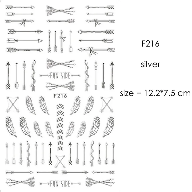 F212-F218 наклейки для ногтей серии s F 12*7,5 см белый черный золотой серебряный узор самоклеющиеся наклейки для украшения ногтей - Цвет: F216 Silver