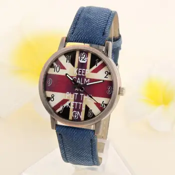 

Hot 2017 New Fashion Superior Unisex Casual High Quality Quartz Analog Sports Denim Fabric UK Flag Wristwatch Watches Dropship*