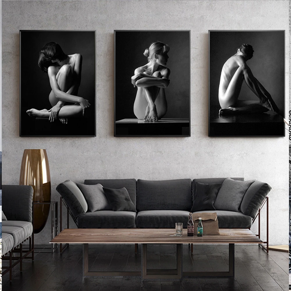 White Black Woman Body Art Poster Picture on The Wall Living Room Decoration Picture Decor for Home Canvas Oil Paining No Frame