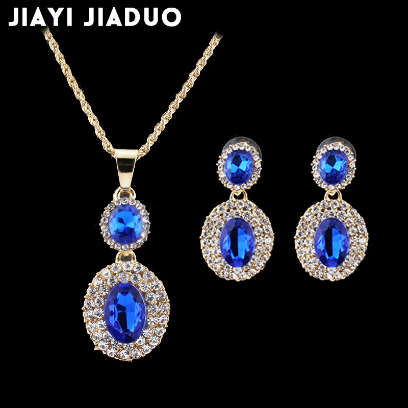 jiayijiaduo African female wedding jewelry set for women Gold color Black Crystal Necklace Pendant set Earrings accessories jiayijiaduo African female wedding jewelry set for women Gold color Black Crystal Necklace Pendant set Earrings accessories