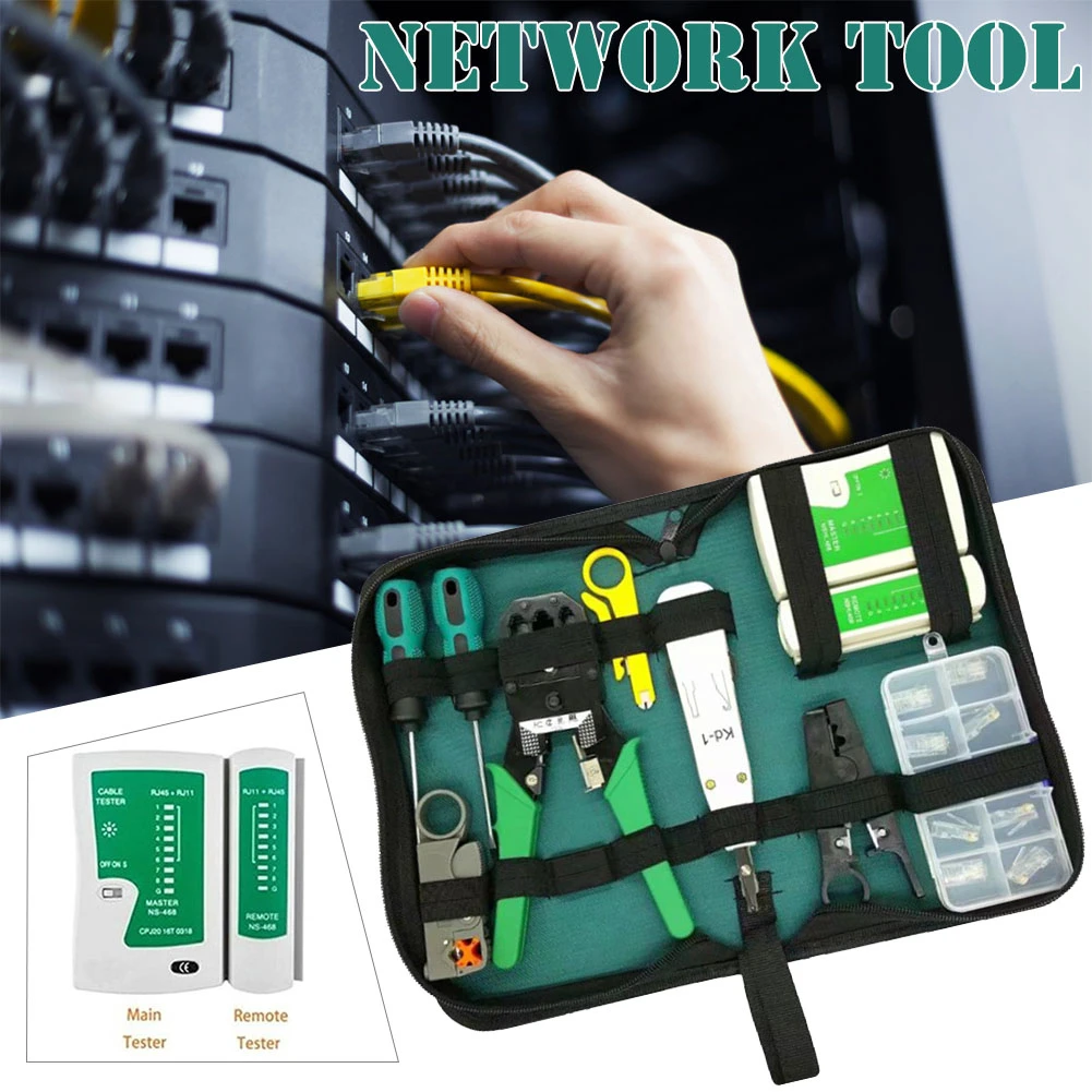 11 шт./компл. RJ45 RJ11 RJ12 CAT5 CAT5e Портативный локальной сети Repair Tool Kit кабель Utp тестер и плоскогубцы Обжимные Щипцы Зажим разъем PC