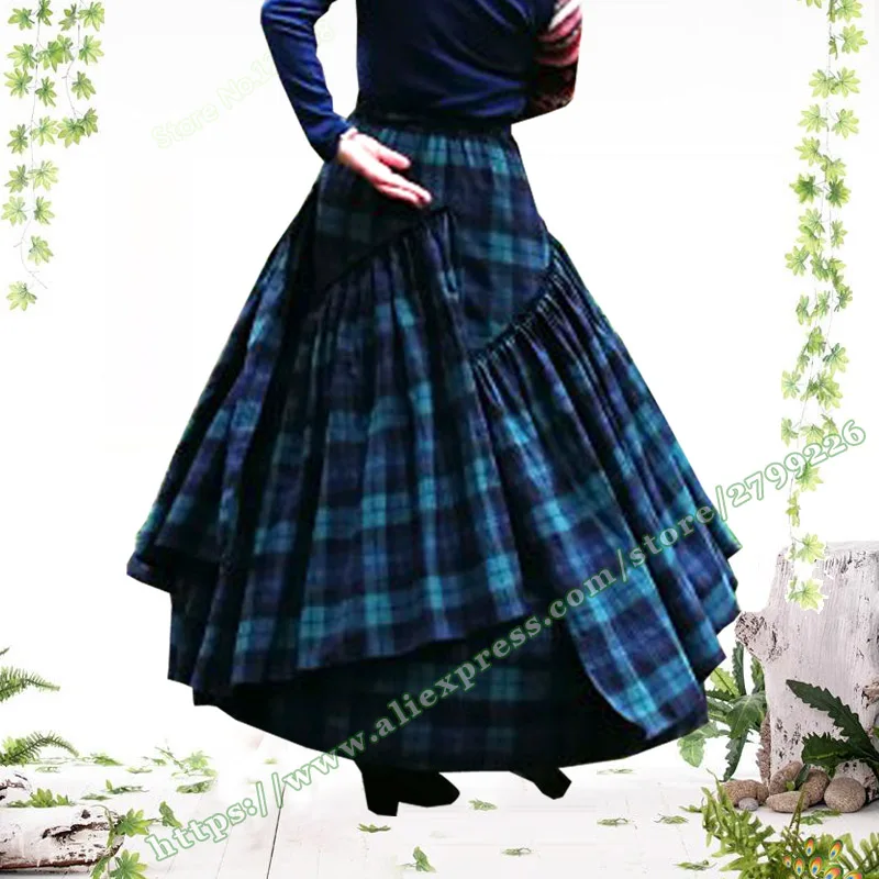 Весна и осень Ретро мода повседневная клетчатая плиссированная Длинная женская юбка дизайн/винтажная танцевальная Макси Длинная женская юбка