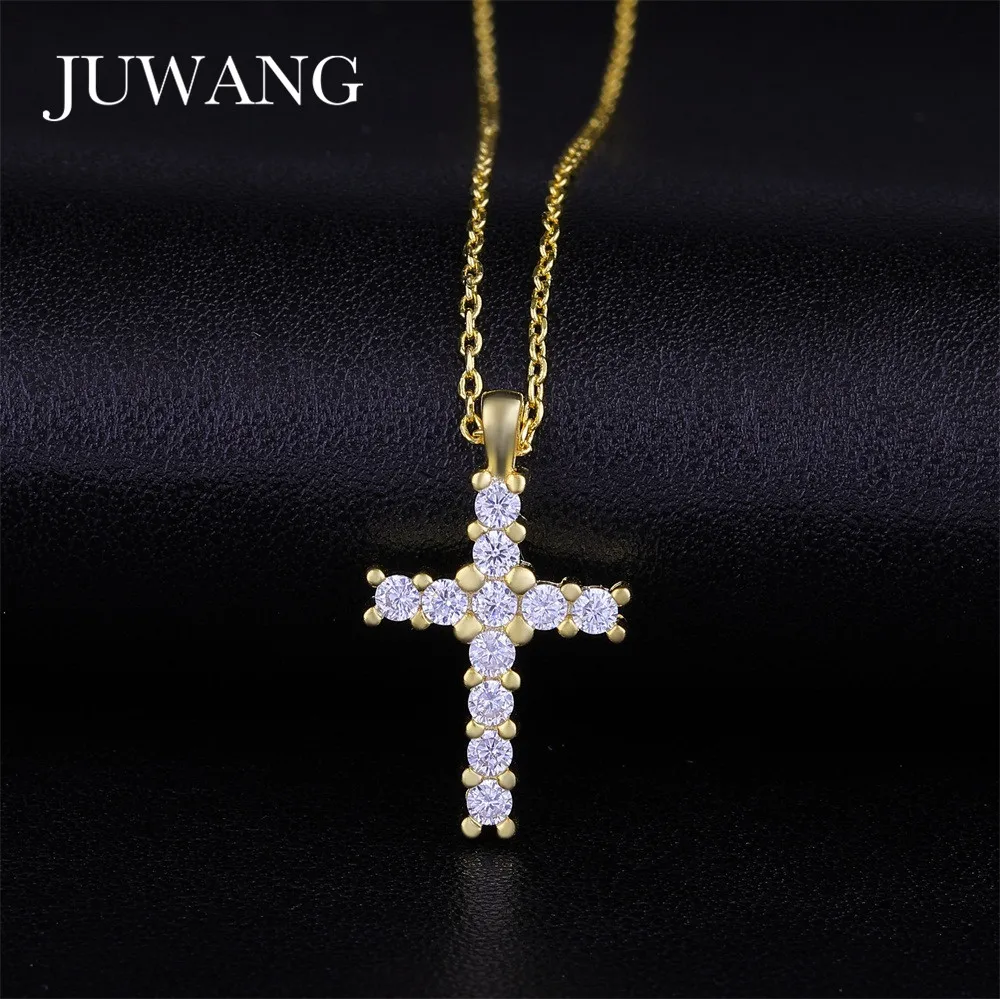 JUWANG Серебряный цвет крест кулон ожерелье религиозное ожерелье со стразами ювелирные изделия для женщин мужчин модные ювелирные изделия