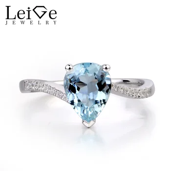 

Leige Jewelry Natural Aquamarine Ring Pear Cut Wedding Engagement Rings for Women 925 Sterling Silver Blue Gemstone Jewelry