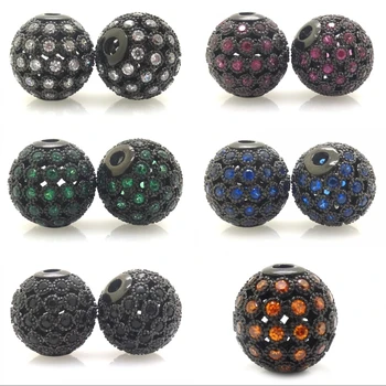 

Free Shipping New 10mm Black Hollow Filigree Charms Beads With Micro Pave CZ Cubic Zirconite Brass Bead Diy Jewelry Accessories