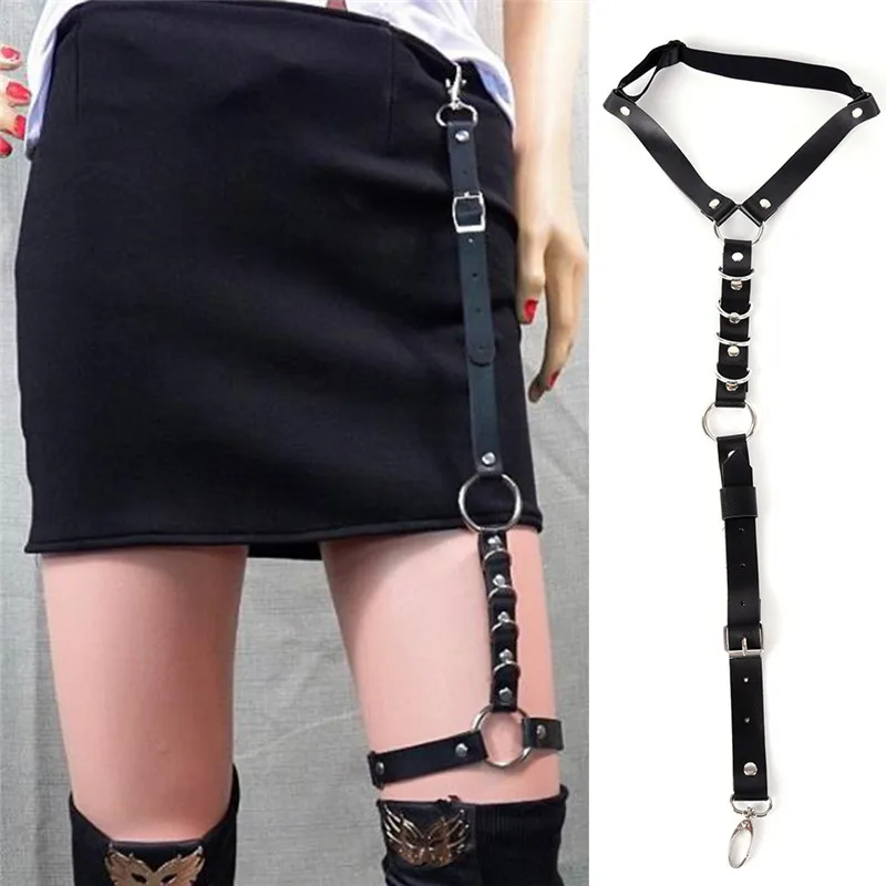 Men Women New Fashion Harajuku Single Strap Clip Leather Punk Suspender Hook Adjustable Leg Ring Handmade Sock Garter Unisex