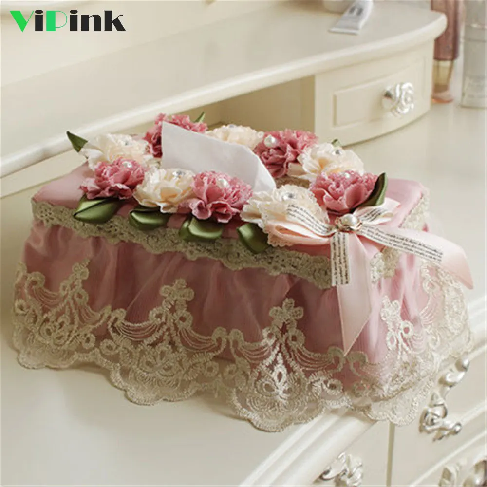 

European Style Lace Tissue Box For Home Wedding Table Decoration Floral Napkin Tissue Holder For Car Roll Paper Tissue Case Gift