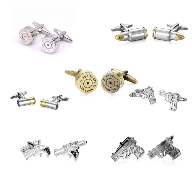 

Men High quality French Cufflinks soccer bullet gun Trophy Design gold silver Cuff Link for best man Suit accessories