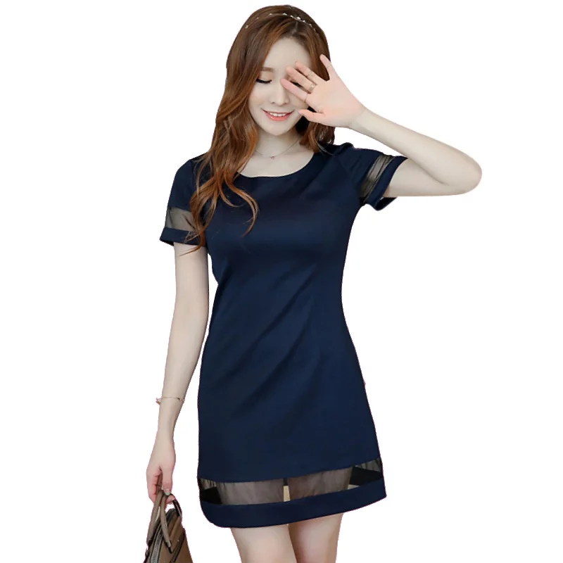 Fashion Women Mesh Pachwork O-Neck Dress Elegant Summer Dress