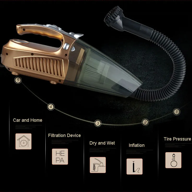 Новейший портативный автомобильный пылесос 12 В 4 в 1 Высокая мощность для влажной и сухой пыли двойного назначения супер всасывающий пылеуловитель с надувным насосом