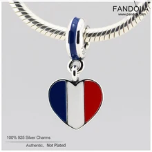 Франция сердце подвеска в виде флага кулон 925 серебро Смешанная Эмаль Висячие бусины для изготовления ювелирных изделий Подходит европейские браслеты kralen
