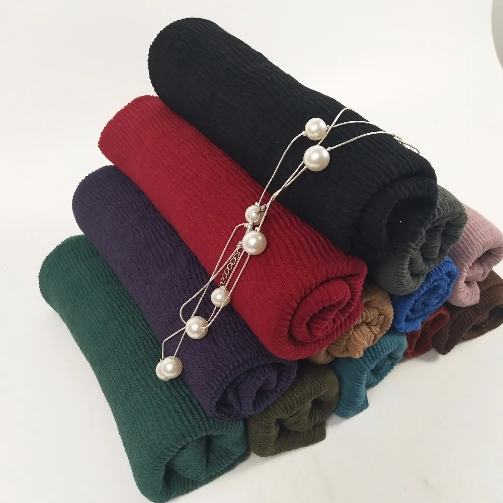 J6 10 шт./лот высокое качество хлопок морщинка хиджаб обёрточная повязка шарфы для женщин платки 180*90 см можно выбрать цвета