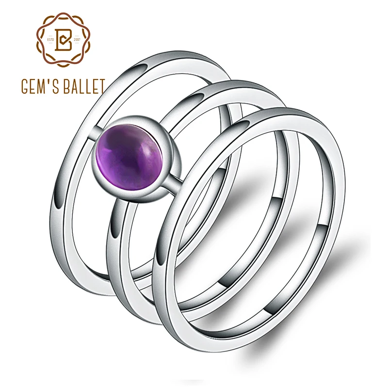 GEM'S BALLET Classic 0.81ct Round Natural Amethyst Gemstone Finger Ring For Women Party 925 Sterling Silver Fashion Fine Jewelry GEM'S BALLET Classic 0.81ct Round Natural Amethyst Gemstone Finger Ring For Women Party 925 Sterling Silver Fashion Fine Jewelry