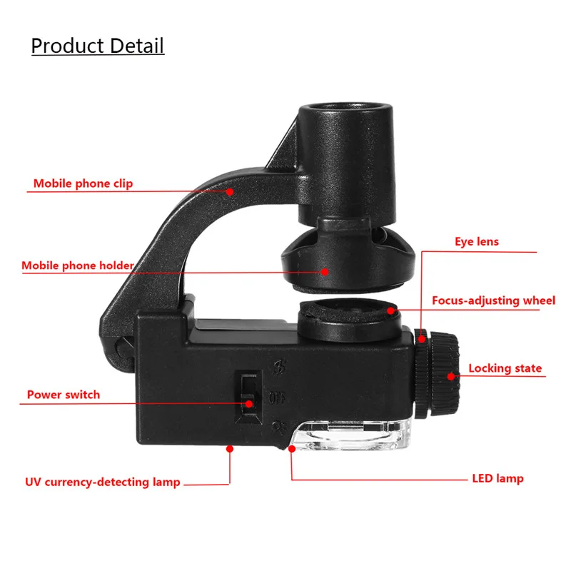 90x мобильный телефон микроскоп Оптический зум MAGNIFIER УВЕЛИЧЕНИЕ LED УФ обнаружить деньги с Sucker клип