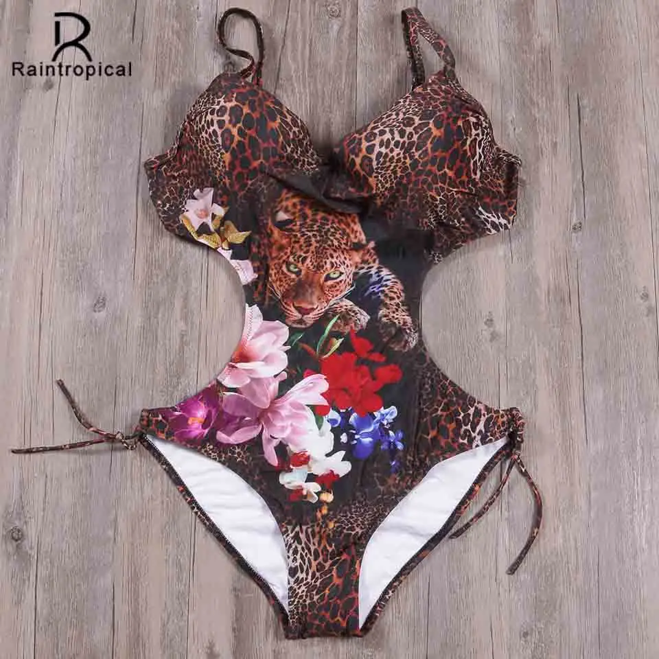 

Raintropical 2019 New One Piece Swimsuit Sexy Swimwear Women Bathing Suit Swim Retro Beach Wear Print Bandage Monokini Swimsuit