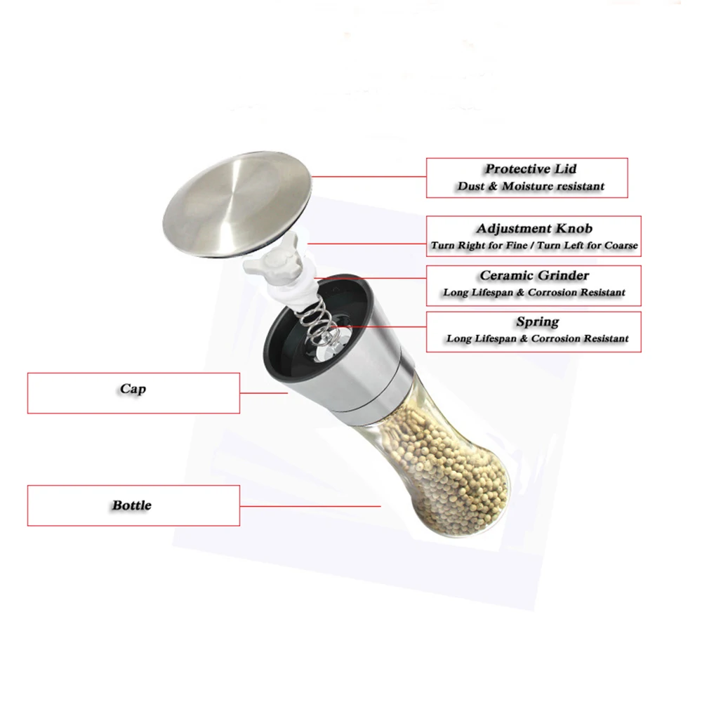 Мельница для соли и перца из нержавеющей стали, мельница для перца и соли, ручная кухонная утварь, мельница для перца