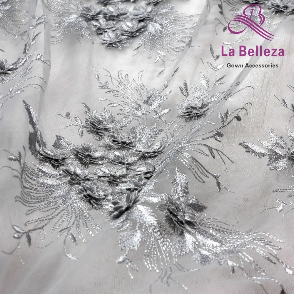 La Belleza дизайн кружева, серебристо-серые 3D Цветы кружевная ткань, бежевые 3D Цветы Кружевная Ткань вечернее платье кружевная ткань 1 ярд