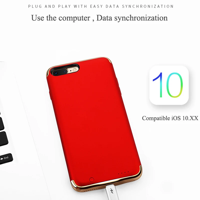 Battery case For 7 Plus 4000mAh . 3in1 Ultra Thin Luxury Matte Plating Metal Texture phone case for iphone 6 6S 7 8 Plus