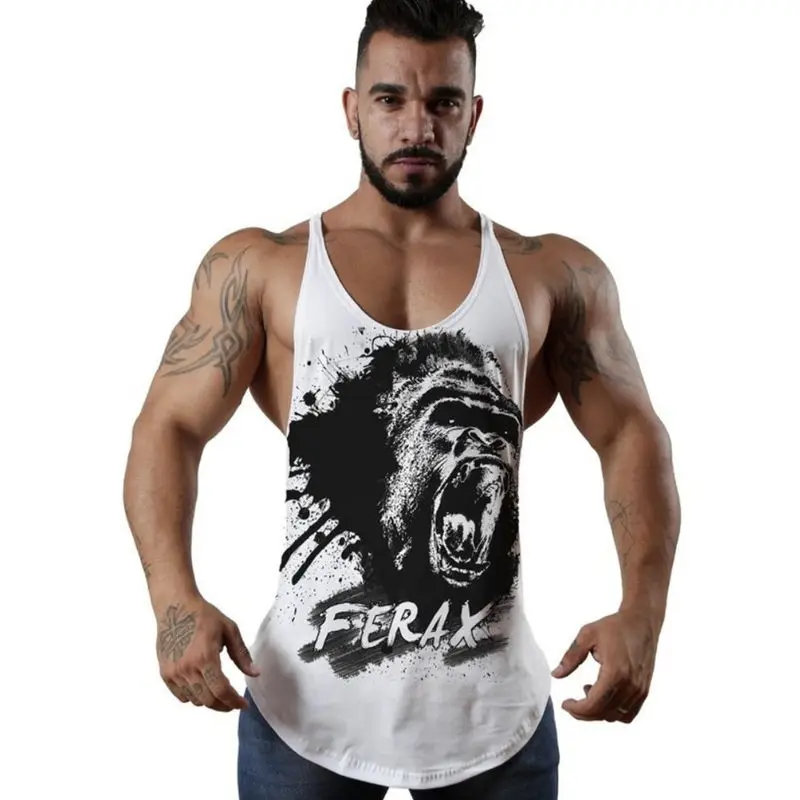 

Men Bodybuilding Cotton Tank top Casual Fashion Sleeveless shirt Male Gyms Fitness Gorilla Printed Sling Vest Crossfit Clothing