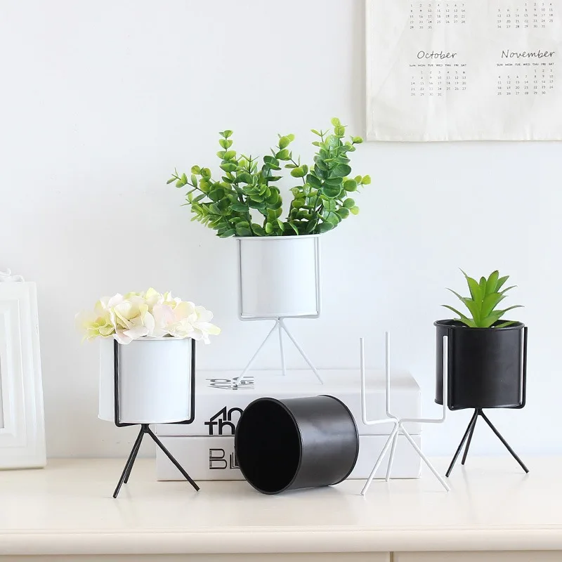 

Nordic Style Flower Vase Iron Frame Plant Stand Holder With Iron Shelf Succulent Green Plant Pot Flower Pot Desk Office Decor