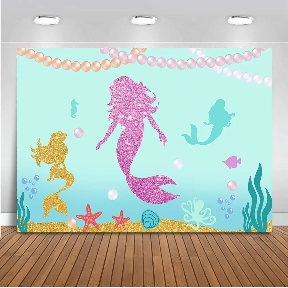 

Mermaid Backdrop for Photography Under the sea Background for Photo Studio Newborn Baby Birthday Party Decoration Banner 570