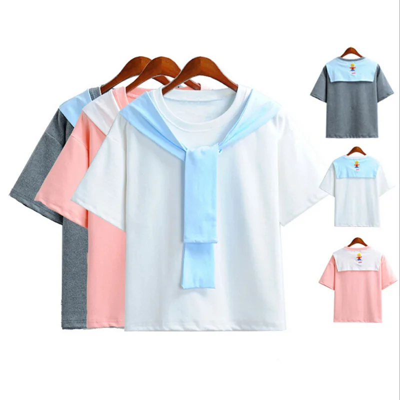 Kawaii Sweet T Shirts 2016 Summer Korean Wild Sweet Harajuku Little People Print T Shirt Slim
