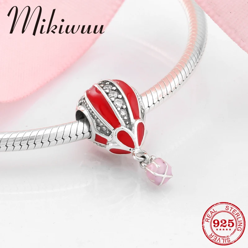 

New love travel 925 Sterling Silver red enamel CZ fire balloon fine Beads Jewelry making fit Original Pandora Charms Bracelet